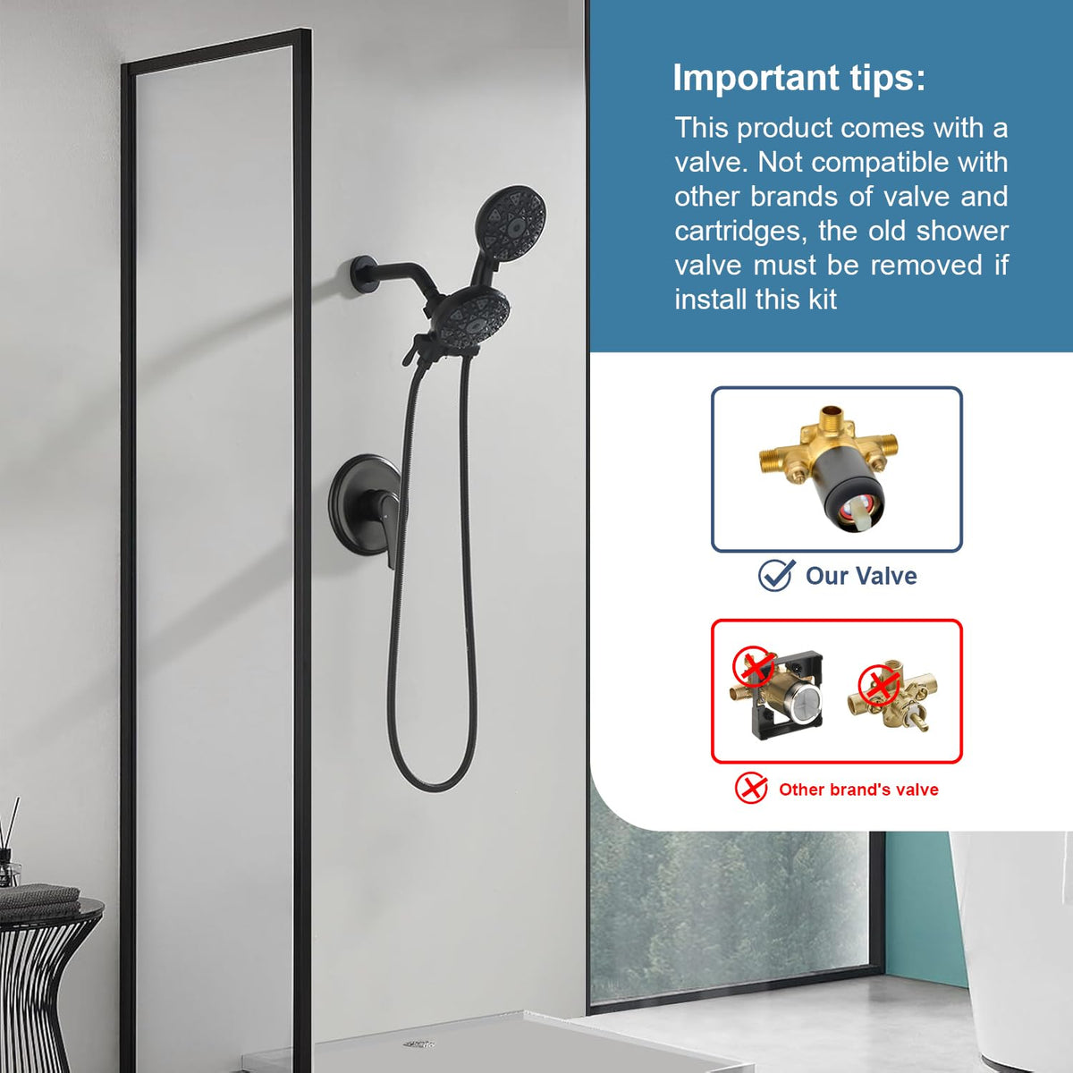 Matte Black Shower Faucet Set Complete Shower Kit Shower Systems Dual Shower Head and Handheld 2 in 1 Combo Set
