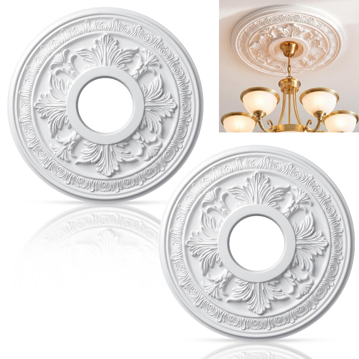 2 Pack 15" OD x 3.74" ID PU Chandelier Fan Ceiling Medallion