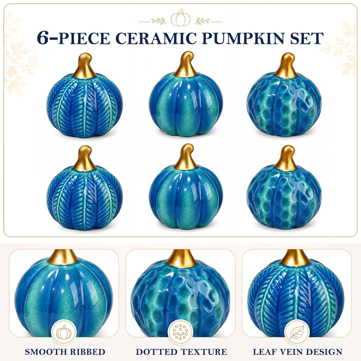 6 Pcs Coastal Ceramic Pumpkins Fall Table Centerpieces