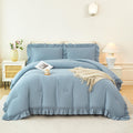 5Pcs Comforter Sets Dusty Blue Ruffle Bedding Sets