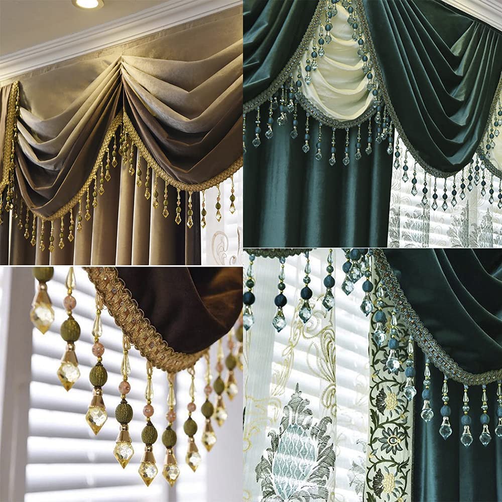 Beading Fringe Trimming Long Beads Tassel Curtain Trim Ribbon Trim for Cover Edge Decorative (Gold) - 3yards
