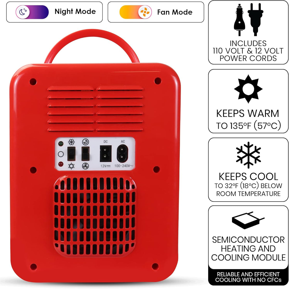 World 1971 Series Portable 6 Can Thermoelectric Mini Fridge Cooler/Warmer, 4 L/4.2 Quarts Capacity, 12V DC/240V AC for