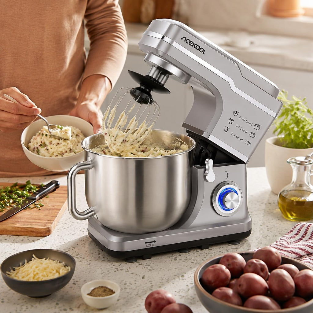 7.5QT Stand Mixer, 660W Kitchen Mixer with 10 Speeds, Silver