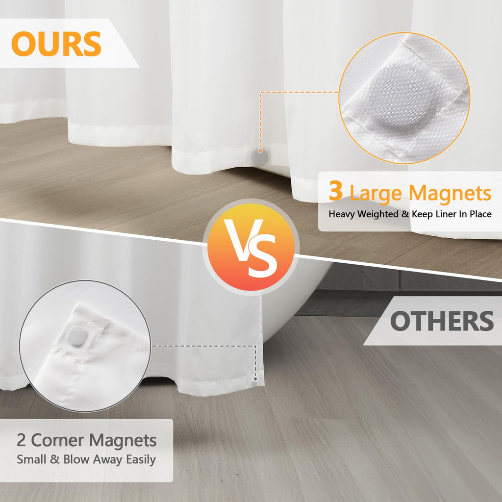 Waterproof Fabric Shower Curtain Liner 84'' Wide with 3 Large Magnets, 84 x 72 inch White Cloth Shower Liner