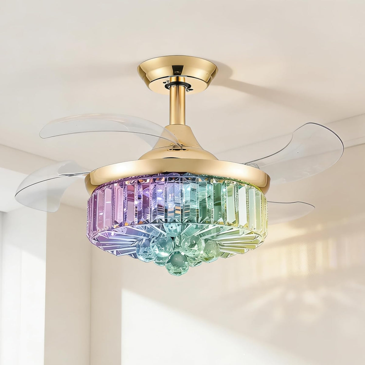 30" Crystal Retractable Ceiling Fan with Light & Remote