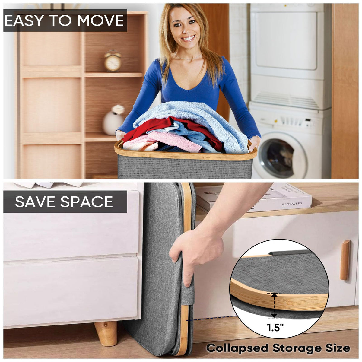 100L Laundry Hamper with Lid, Large Laundry Basket Bin