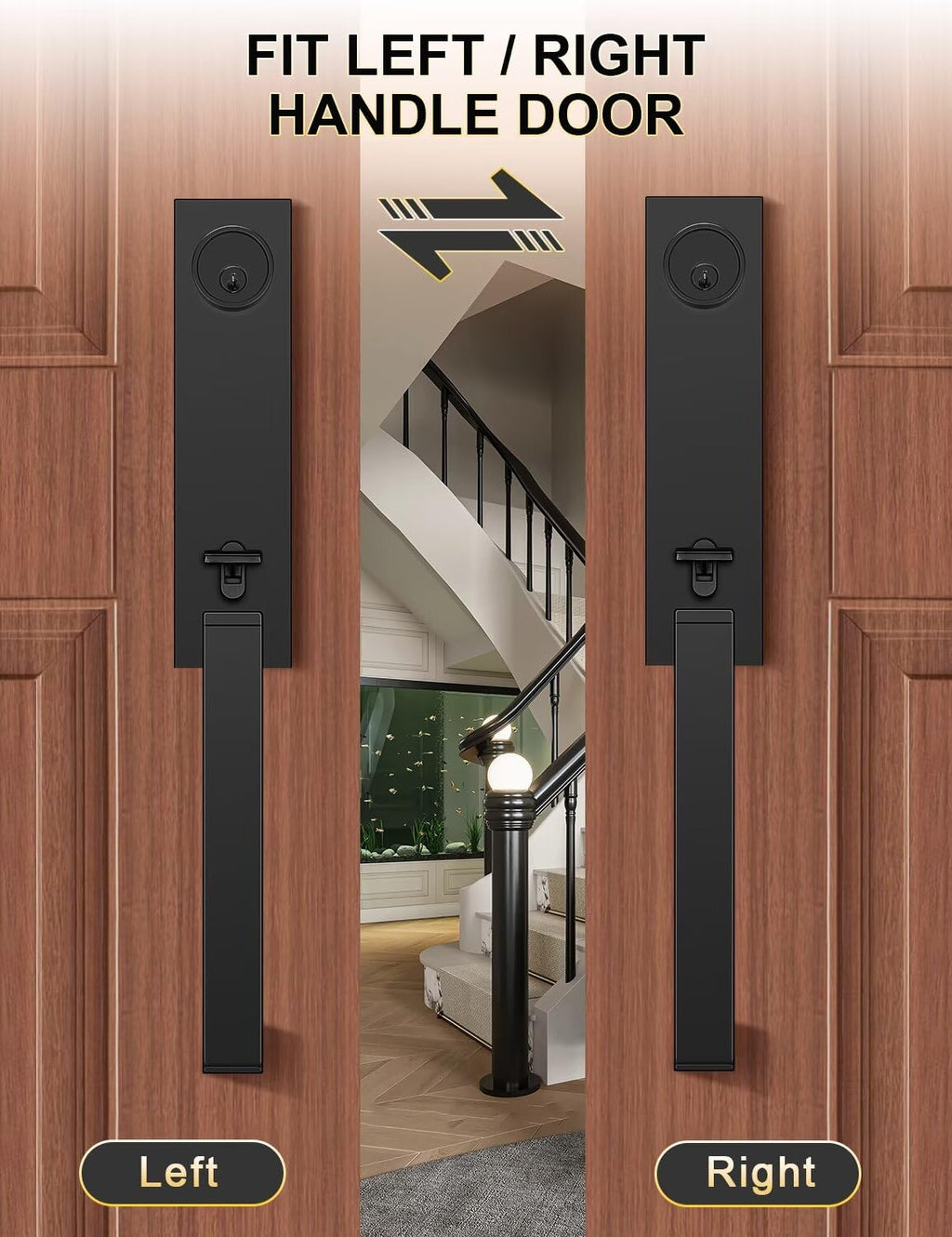 Full Escutcheon HandleSet Front Door Entry Handle and Deadbolt Lock Set Slim Square Single Cylinder Deadbolt and