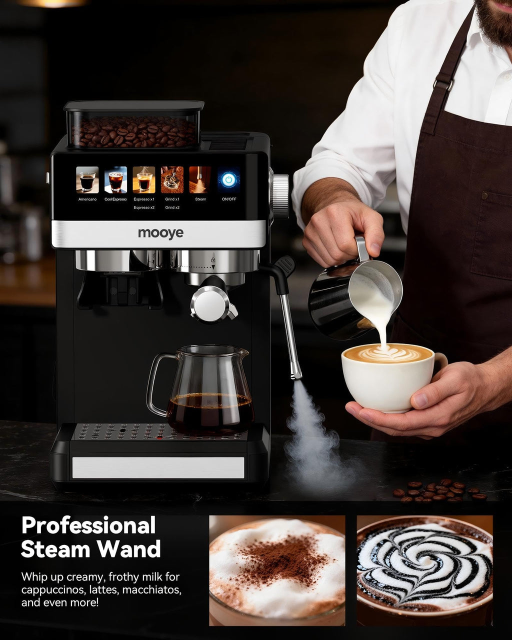 Espresso Machine with Grinder, 20 Bar Coffee Maker with Milk Frother