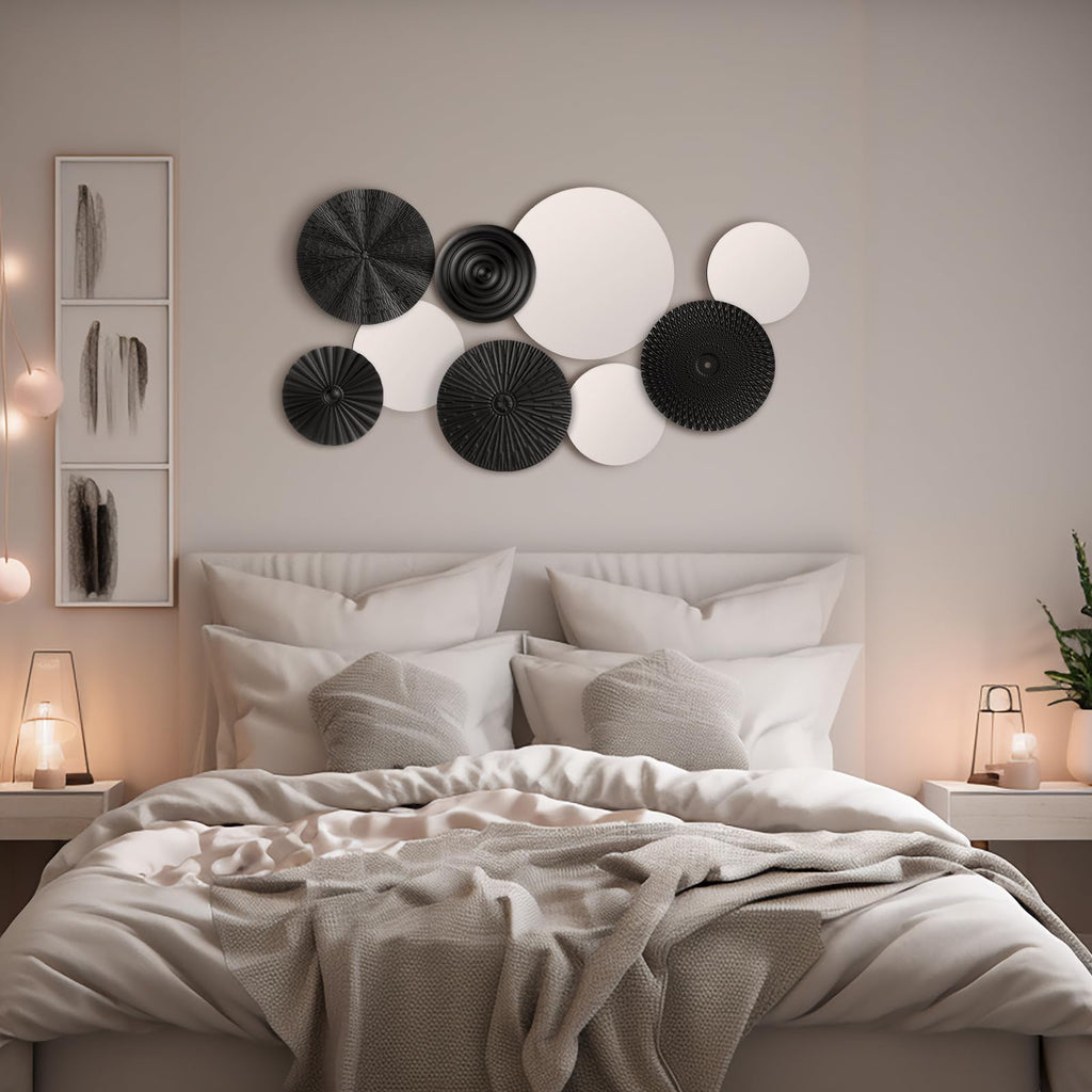 9 Pcs Black Mirror Wall Decor Metal Round