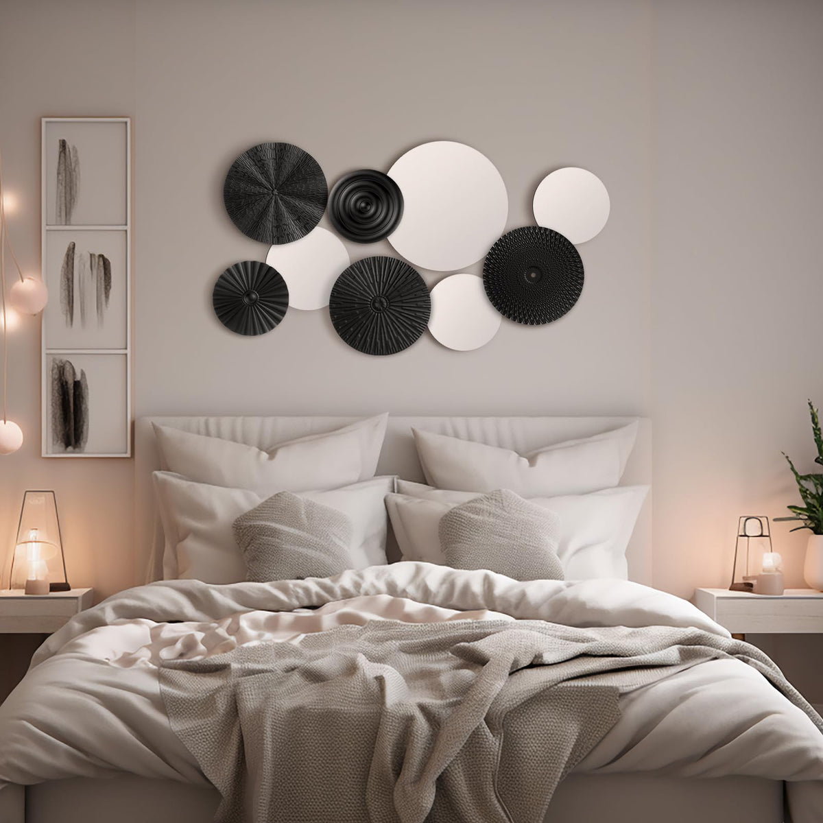 9 Pcs Black Mirror Wall Decor Metal Round