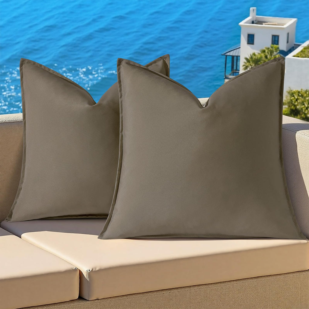 Outdoor Waterproof Faux Linen Throw Pillow Covers 16x16 Set of 2