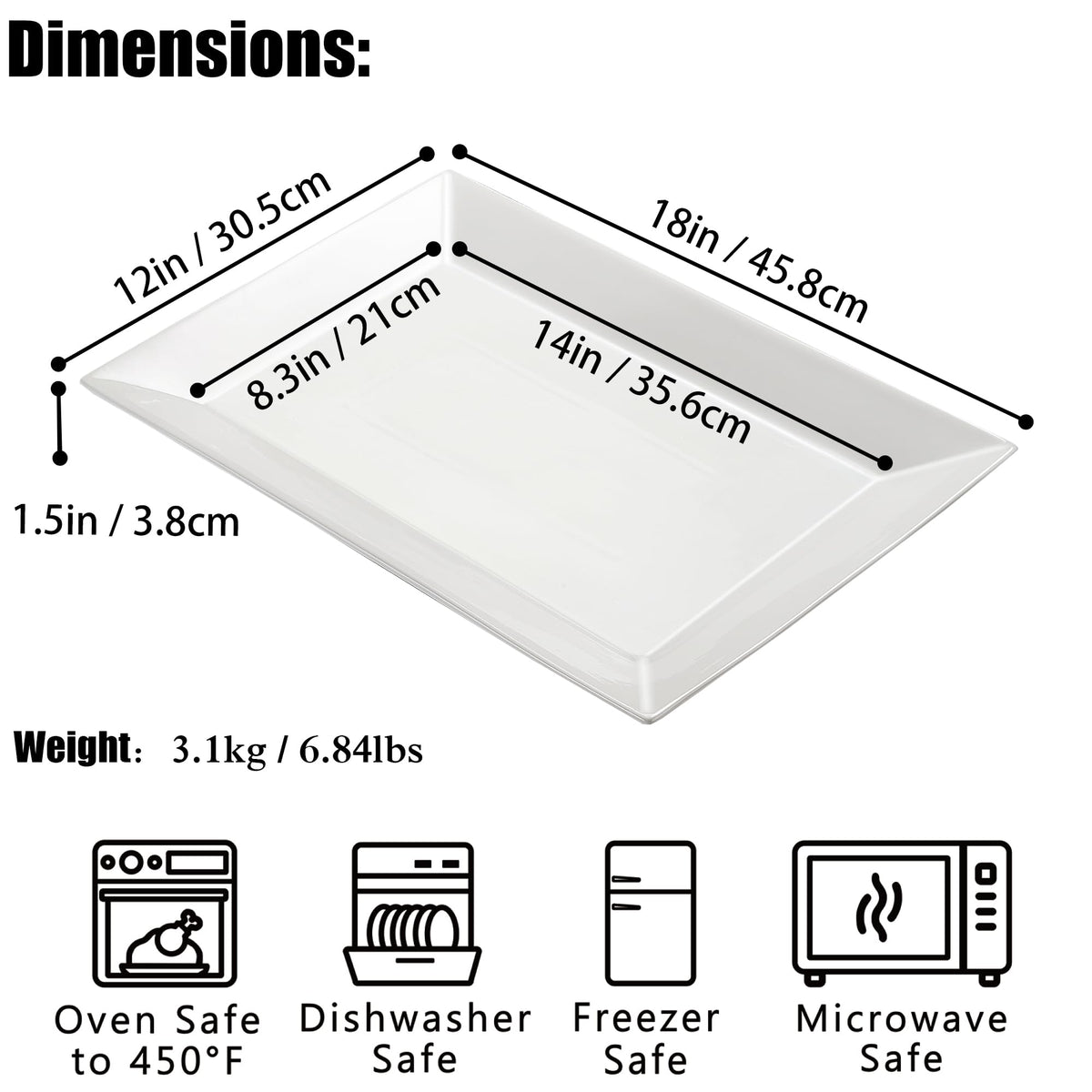 18" x 12" Large Serving Platters Set of 2, Porcelain Serving Trays