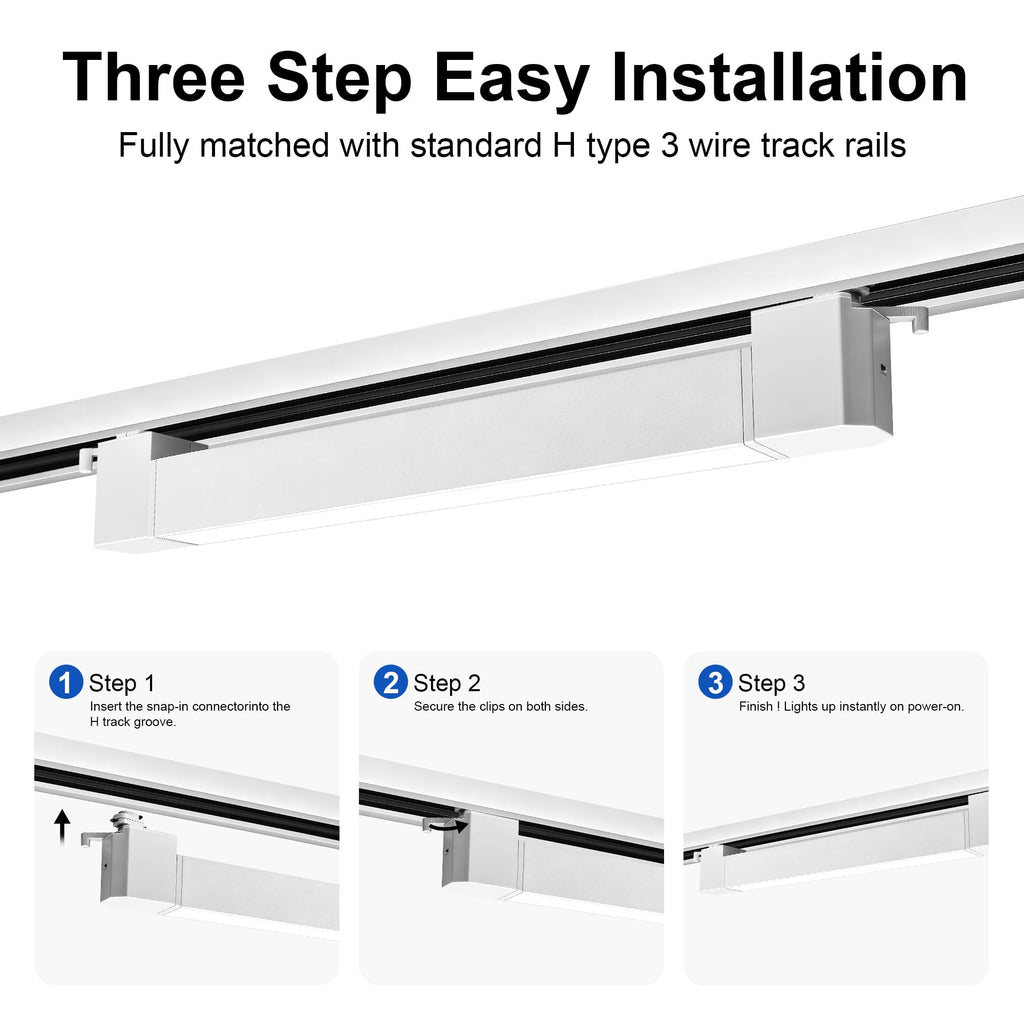 Linear LED Flood Track Heads, H-Type 3-Wire Fit, 3 CCT 3000K/4000K/6000K, Flicker-Free Anti-Glare Track Lights s