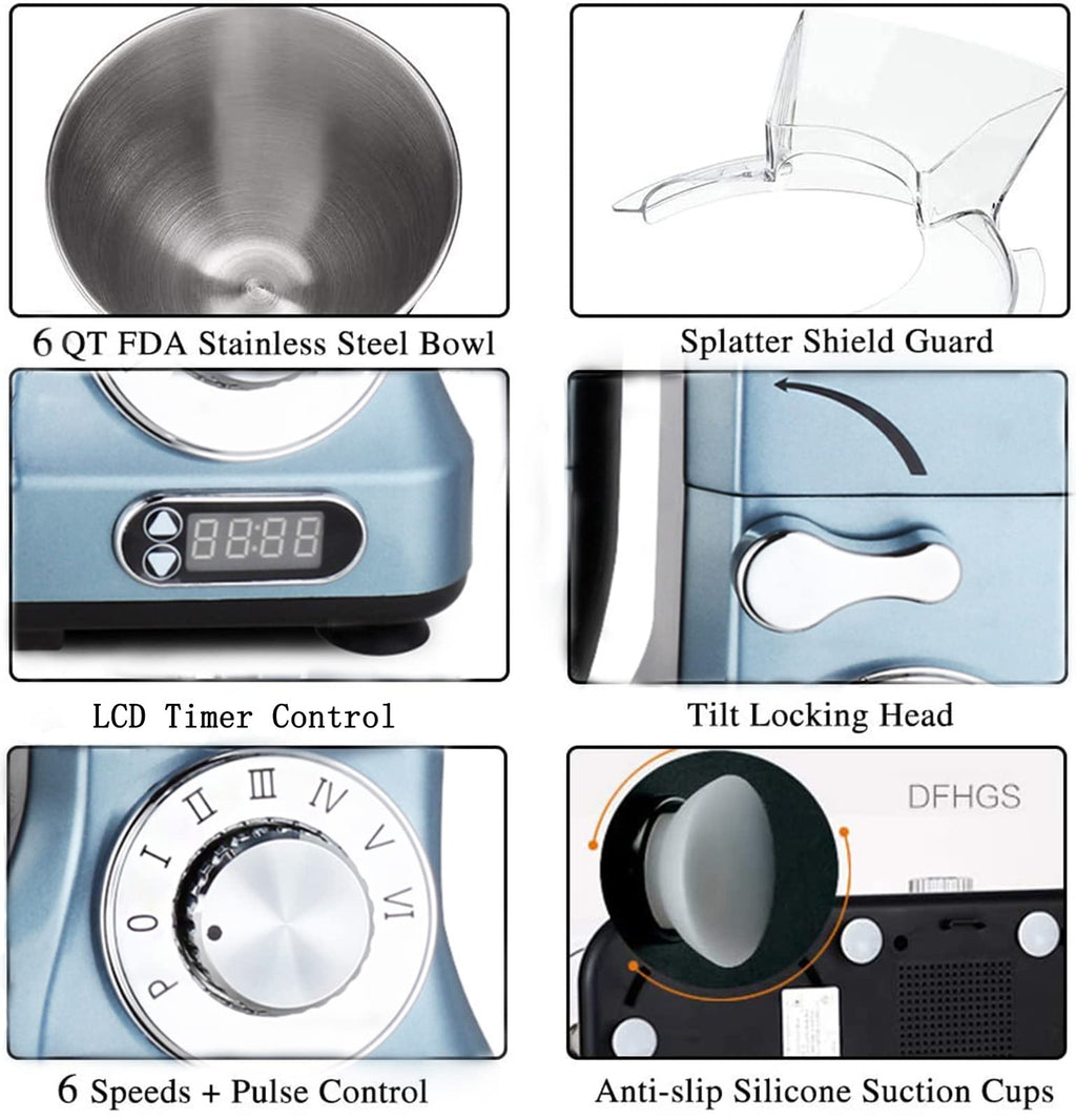 Professional Stand Mixer, 6-Qt with Timer, MK37 500W 6-Speed Tilt-Head Food Electric Mixer Kitchen Machine,Plastic