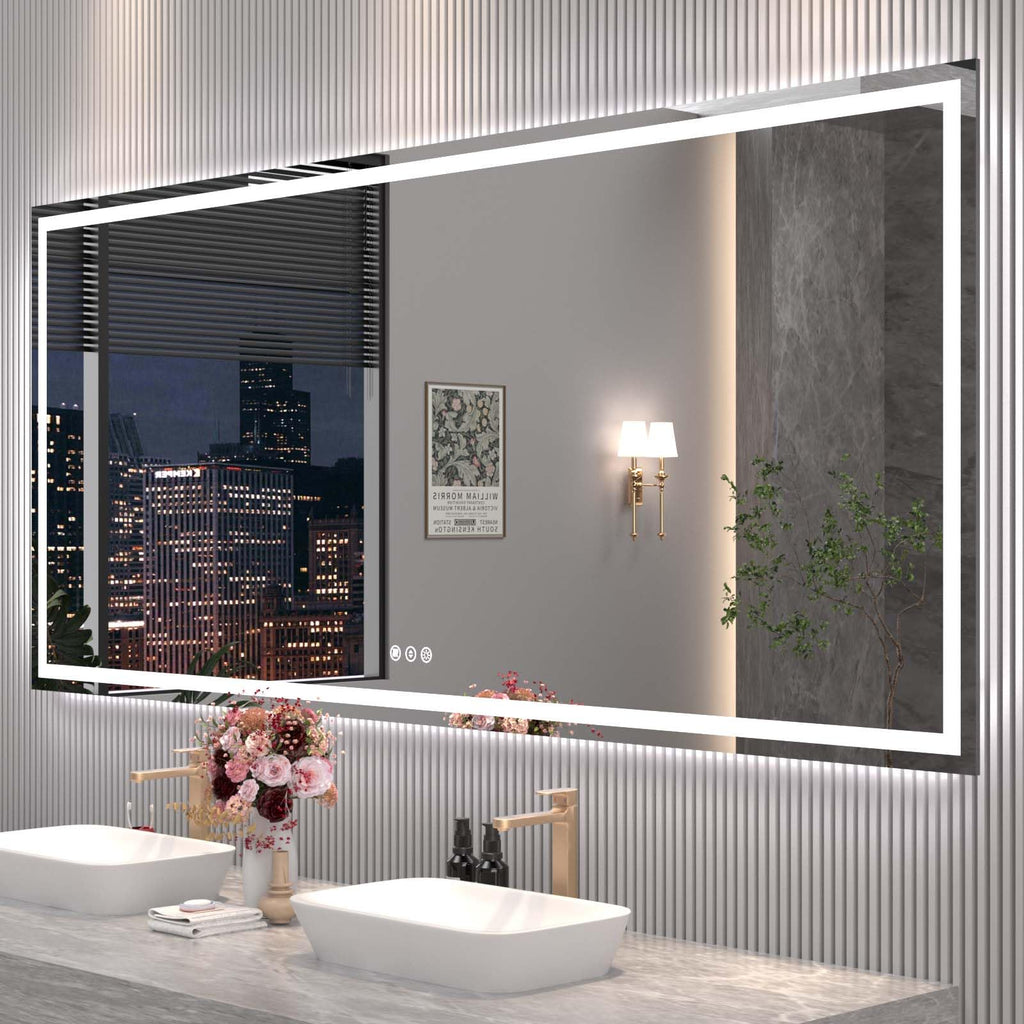88 x 38 in LED Bathroom Mirror, Front and Backlit, Anti-Fog