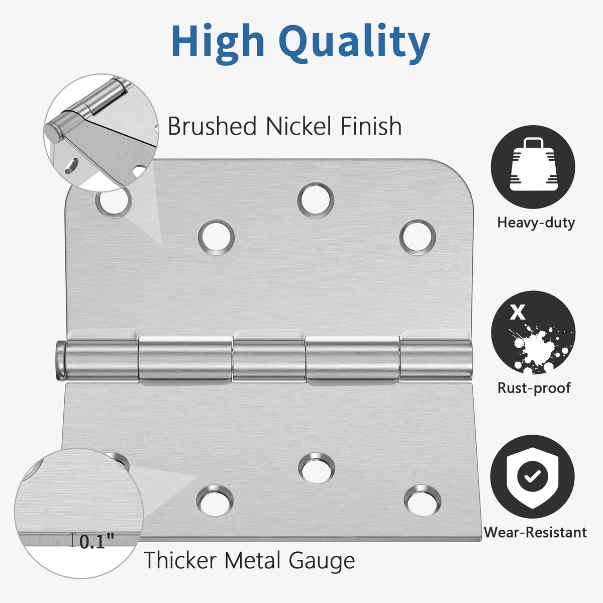 6 Pack Brushed Nickel Door Hinges 4 Inch, Exterior Door Hinges