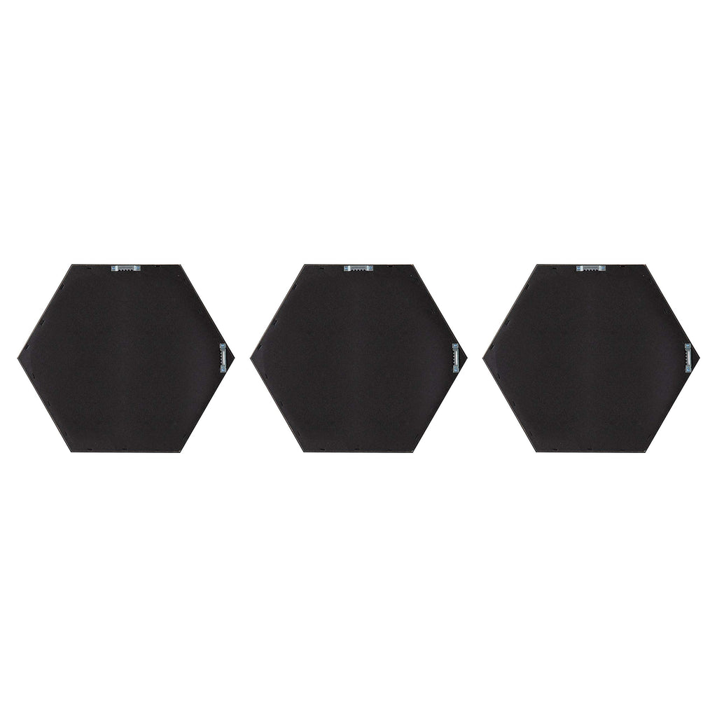 Rhodes Modern Hexagon Wall Mirror Set, 3 Pieces Black, Chic Geometric Mirror for Wall