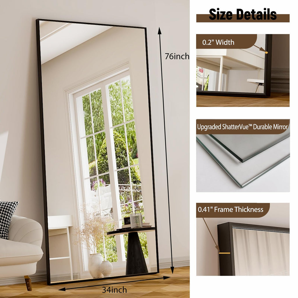 76"x34" Full Length Mirror Large Rectangle Full Body Mirror, Black
