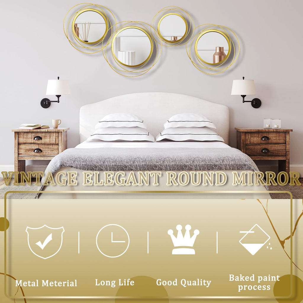 4 Pcs Decorative Wall Mirror Round Modern Circle Mounted Mirror Metal Wall Art Decor Living Room Entryway Dining Room