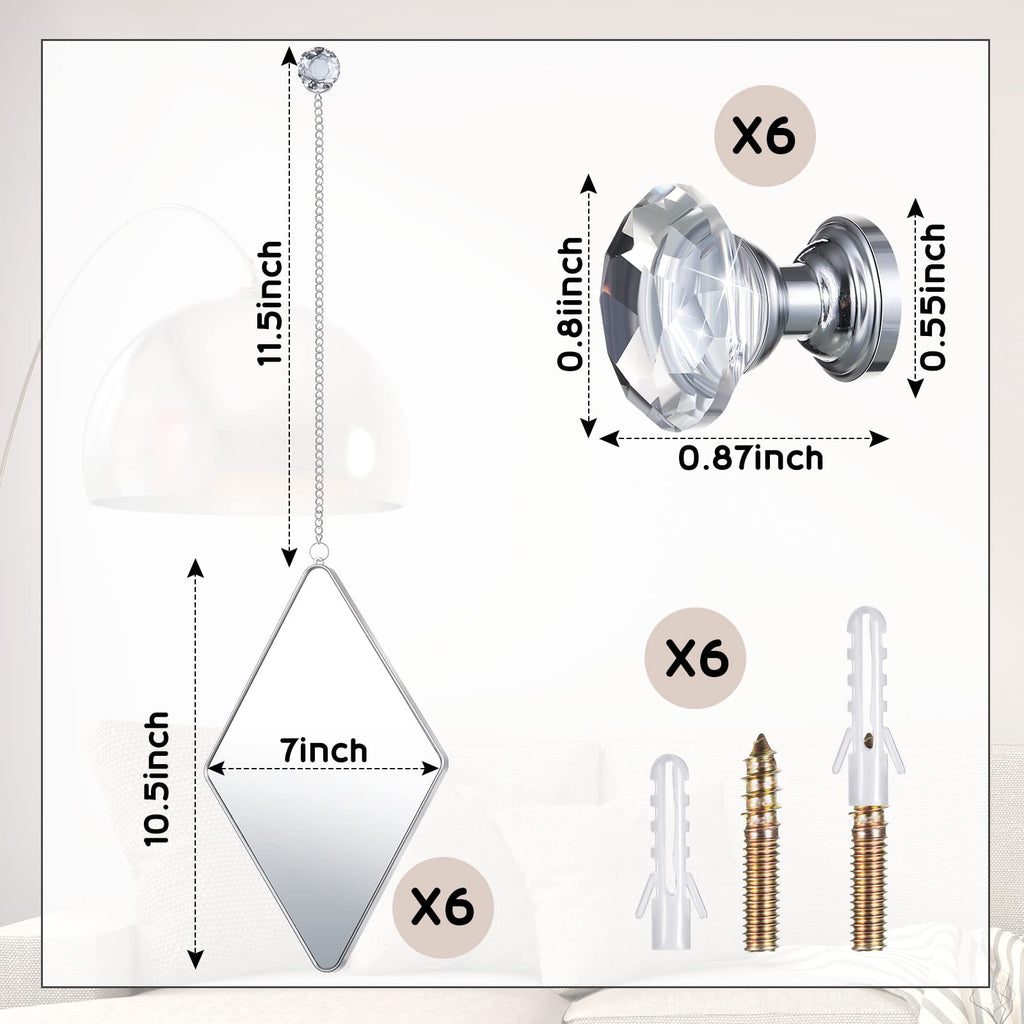 Diamond Wall Mirror Set with Hanging Diamond Handle Chain, Silver