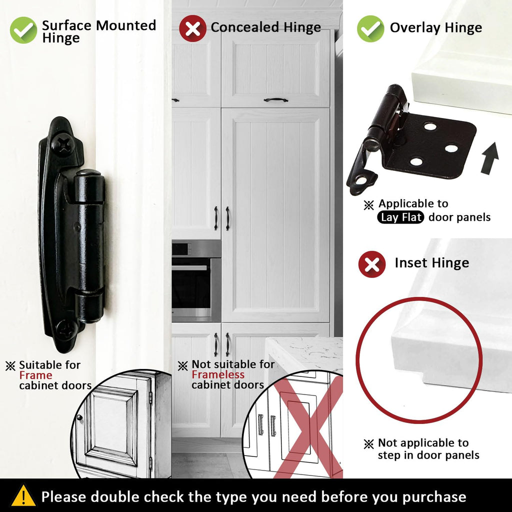 1/2" Overlay Black Cabinet Hinges 36 Pack Self Closing Cabinet Hinges