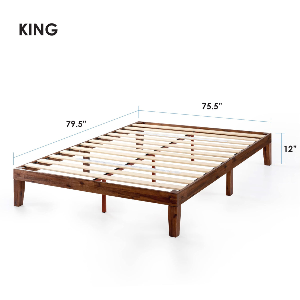 12" Solid Wood Platform Bed Frame with Classic Wooden Slat (No Box Spring Needed), King, Espresso