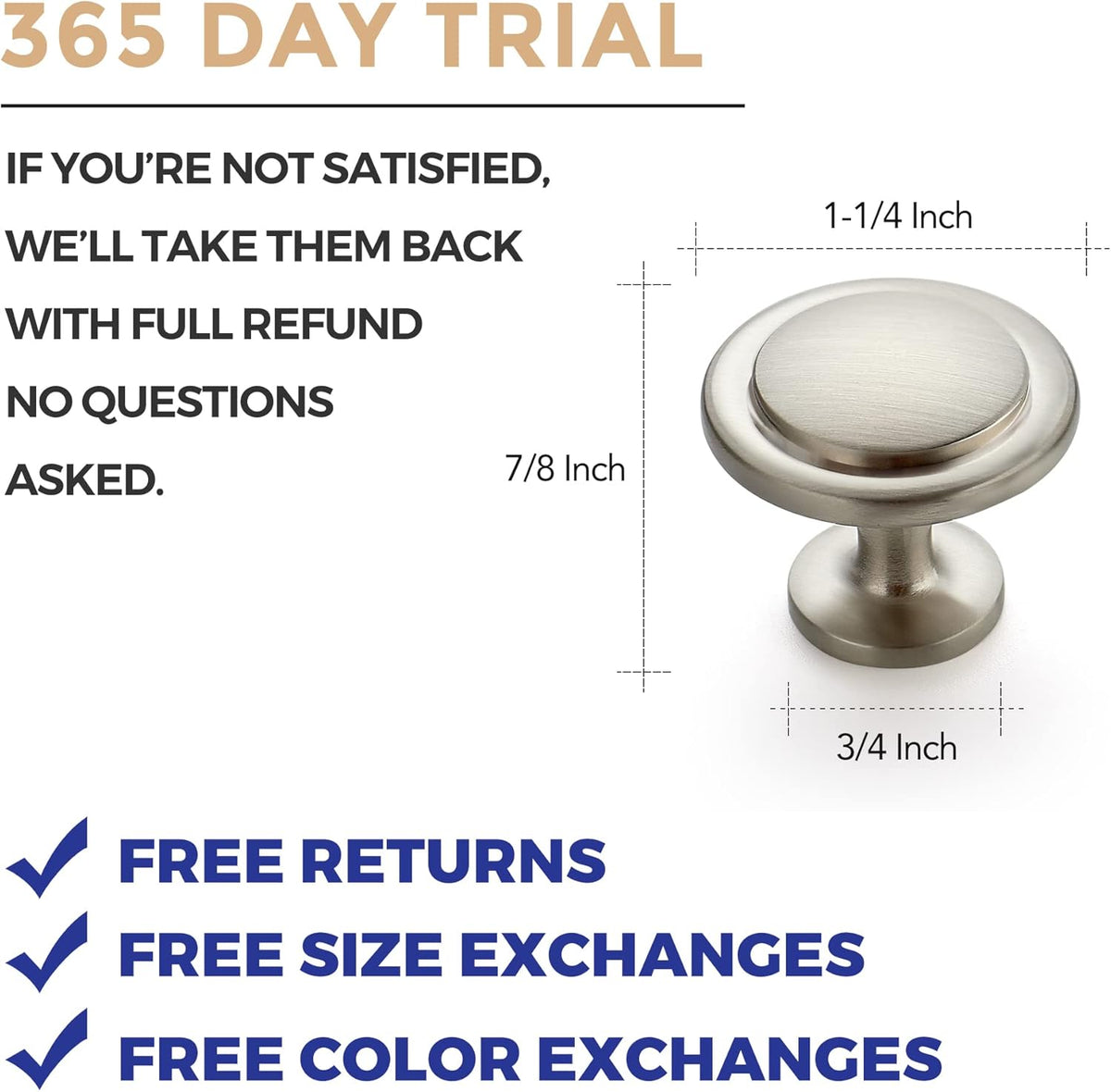 30 Pack Brushed Nickel Cabinet Pulls 1-1/4 inch Kitchen Drawer Pulls Cabinet Door Handles Knobs