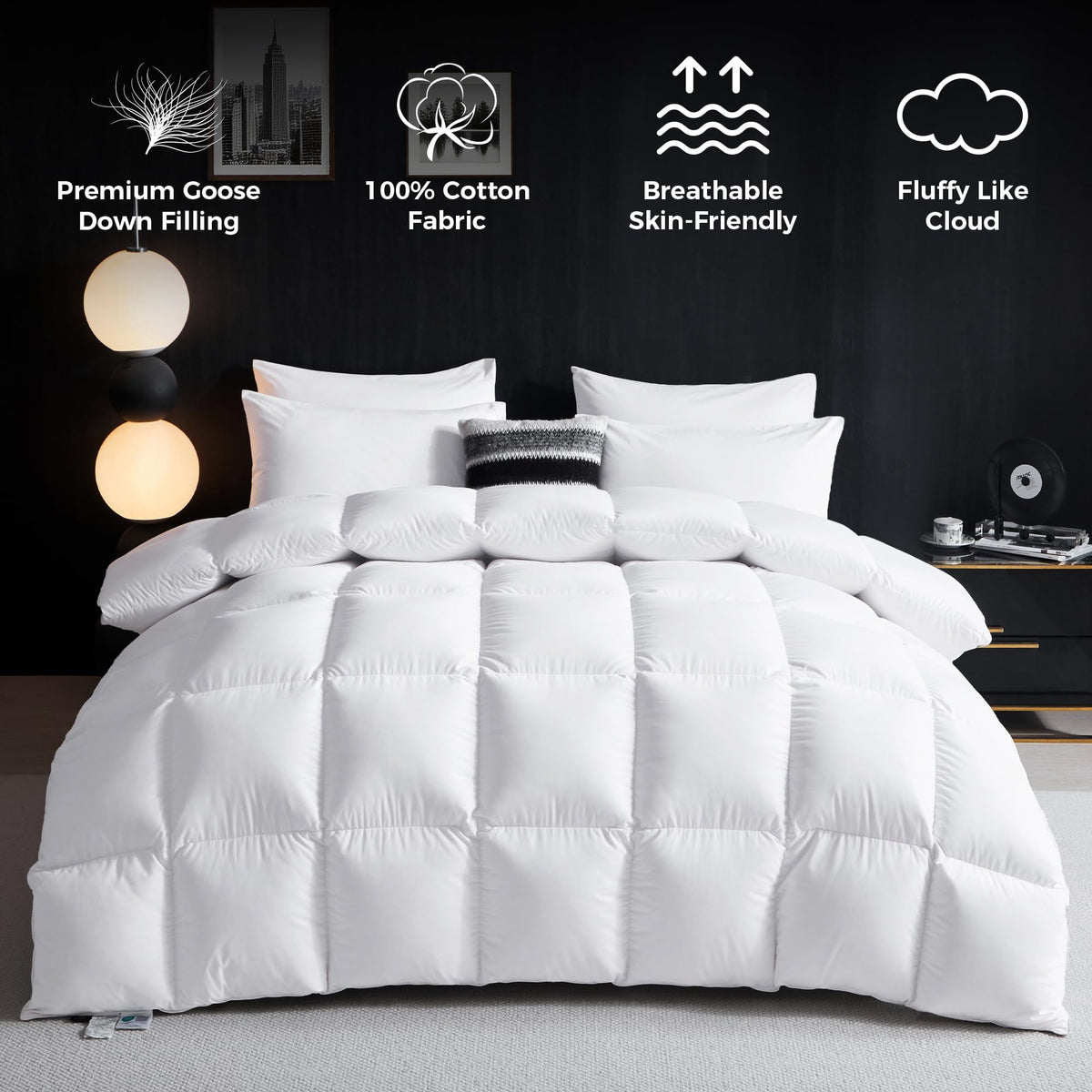 Goose Down Fiber Comforter, 100% Organic Cotton Cover Duvet Insert