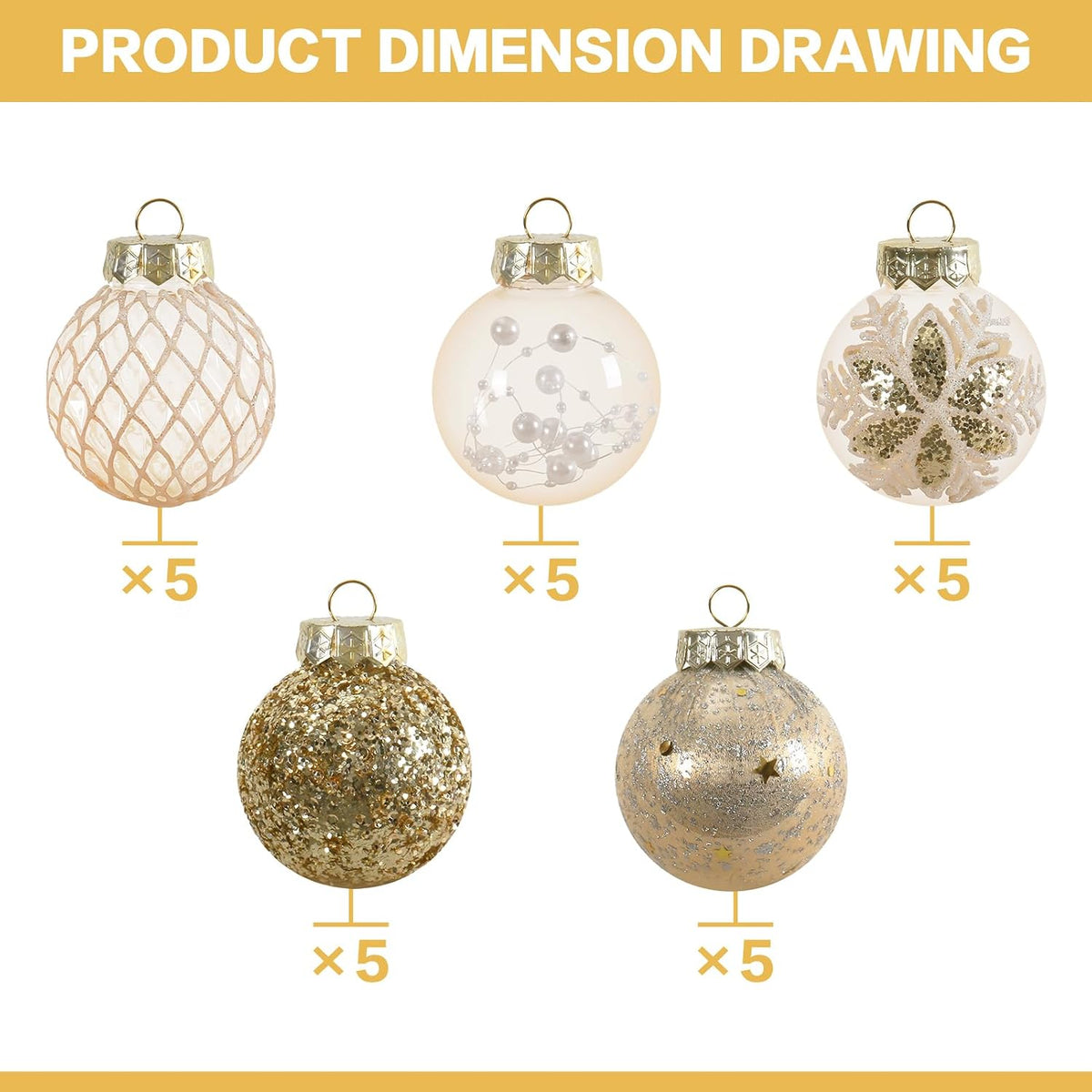 25PCS Christmas Ornaments Set, 2.36"/6CM Clear Plastic Shatterproof Christmas Ball Hanging Ornaments for Xmas Tree