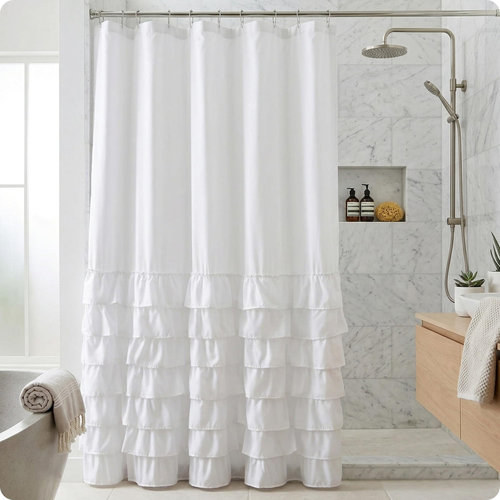 Melanie Ruffled Tier, White, 72 x 72 in