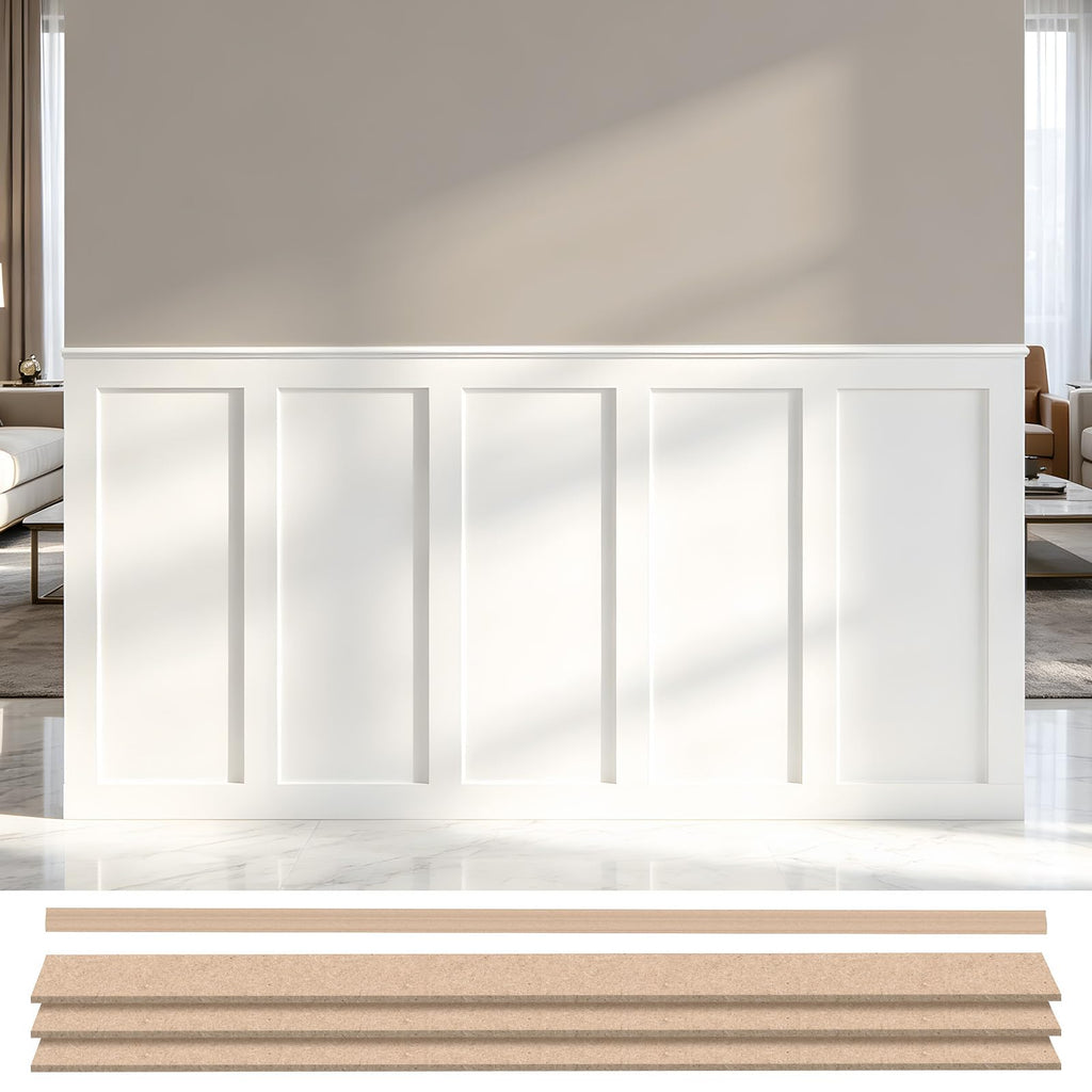 Premade Board and Batten Wainscoting Kit, Paintable MDF Accent Wall Panels with Molding Trim, DIY Wall Paneling Kit