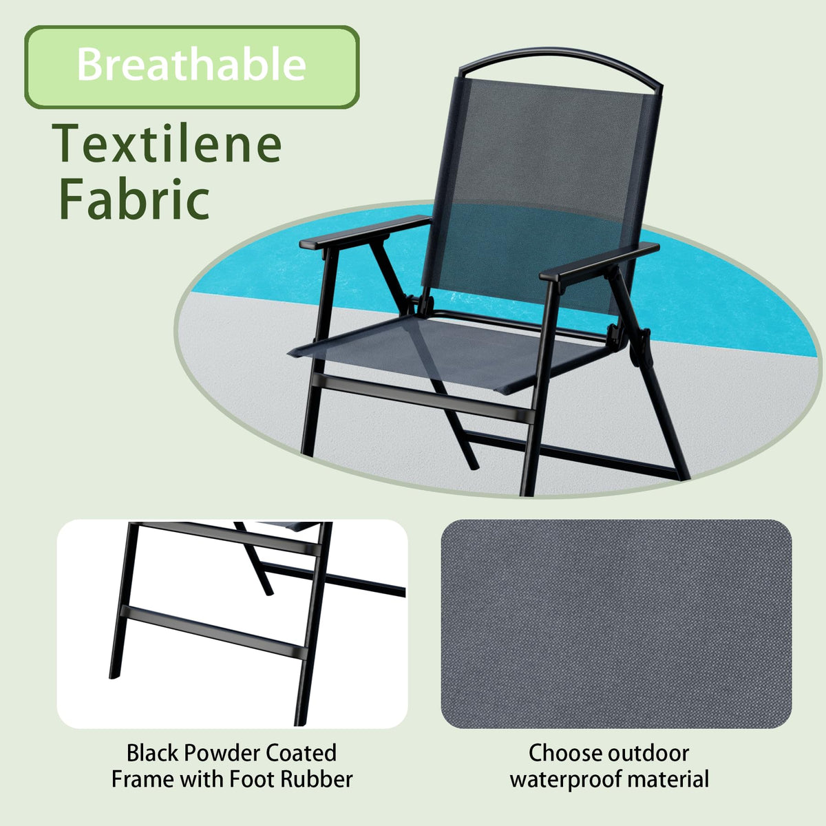 Outdoor Folding Patio Dining Chairs Set of 4 With Armrest Heavy-Duty Lightweight Protable Foldable Patio Sling Chair