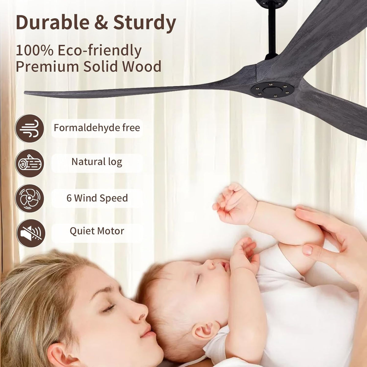 72" Gray Outdoor Ceiling Fan with Remote, No Light