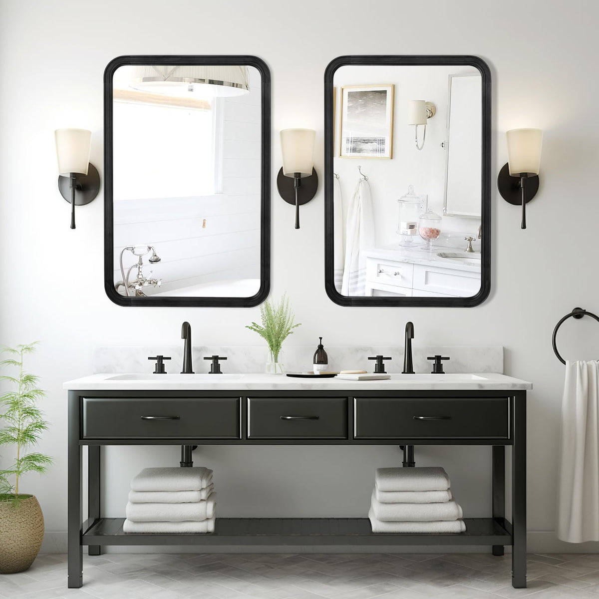 Wood Bathroom Mirror for Wall 24x36 Inch Wooden Frame Rectangle Mirror for Farmhouse Bathroom Vanity Wall Mounted