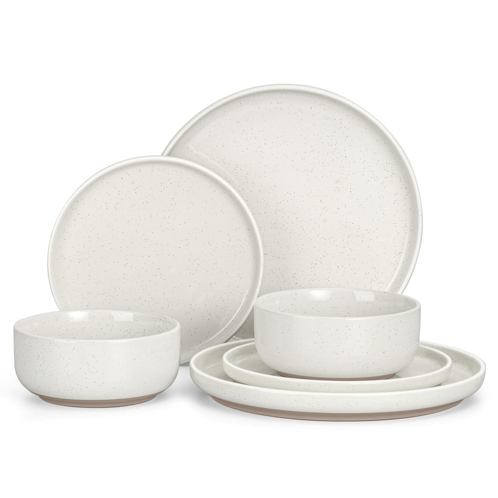 Dinnerware Sets, 6-Piece Plates and Bowls Set for 2, Milky White