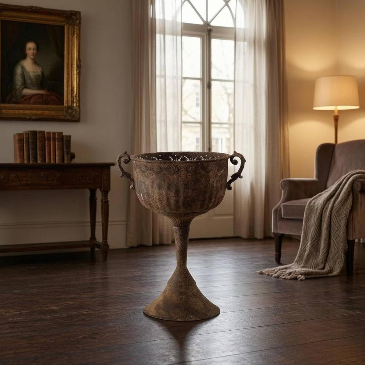 Outdoor Trophy Planter Urn Planter Pedestal Planter Pedestal Vase Garden Urn with Balanced Profile Rounded Bowl and
