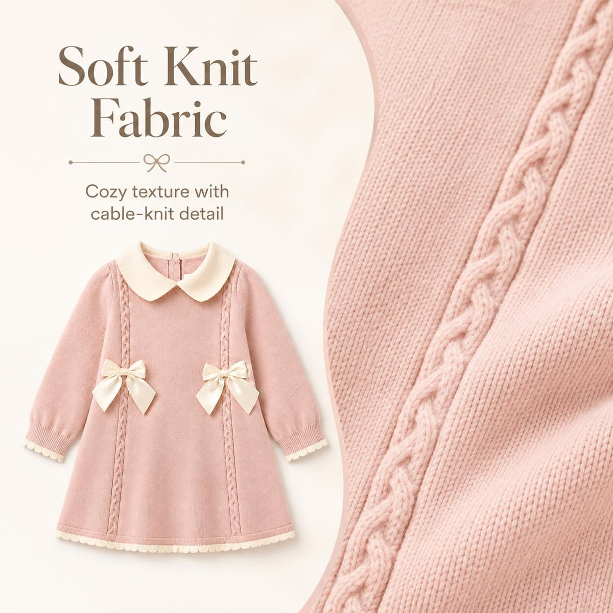 Baby Girls Knitted Sweater Dress with Peter Pan Collar & Bow (US, Age, Pink-White)