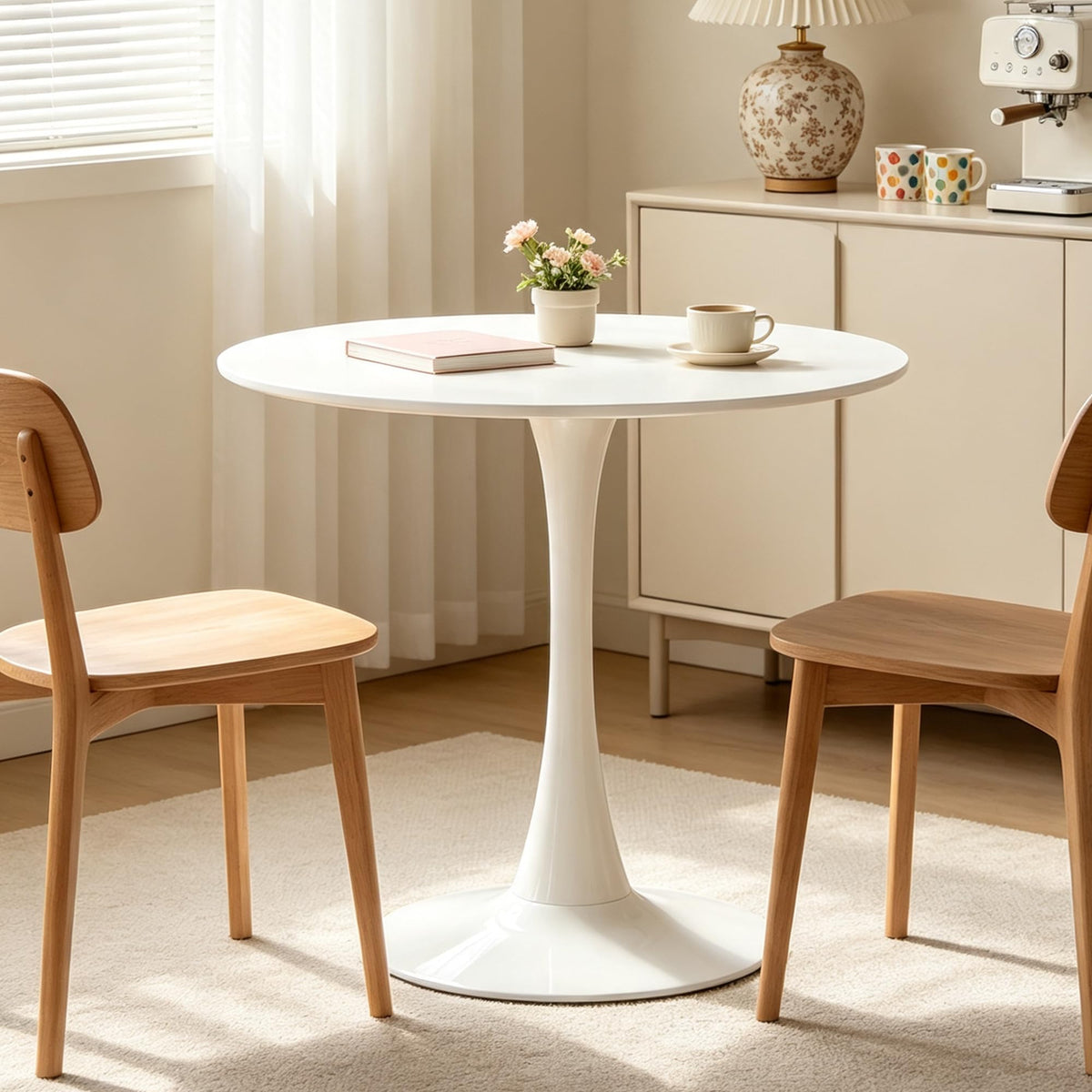 Inspired Saarinen Style 31.5" Modern Round Table, Tulip Base, Dining Coffee Table, White