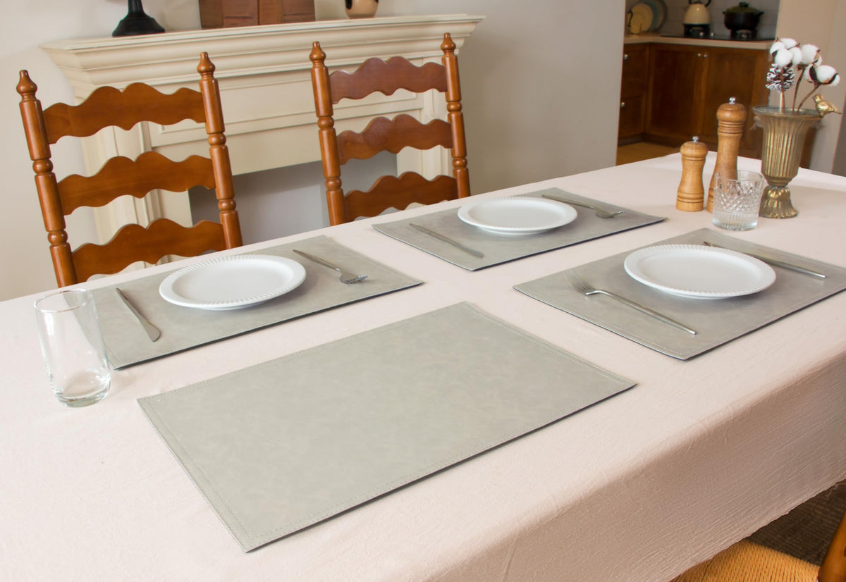 Waterproof PU Placemats,Set of 8, Faux Leather Dining Table Mat, Easy to Wipe Off Scrub Vinyl Mat, Heat & Stain