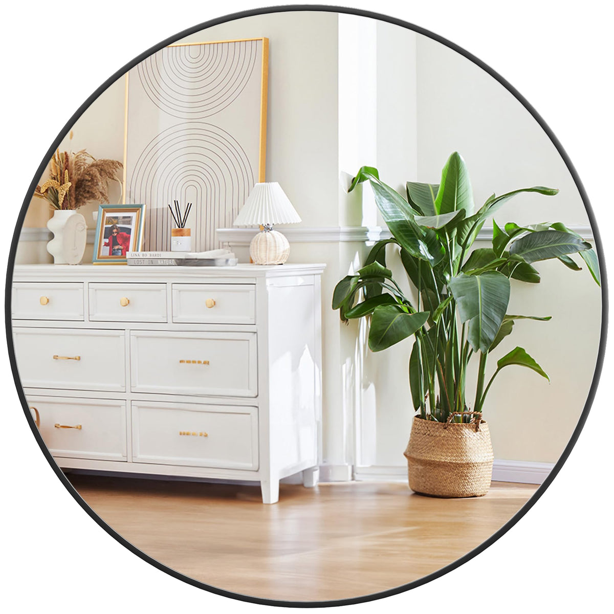 20 Inch Black Round Wall Mirror, Circle Mirror Metal Frame, Vanity, Entryway, Bedroom, Living Room, Wall Mounted