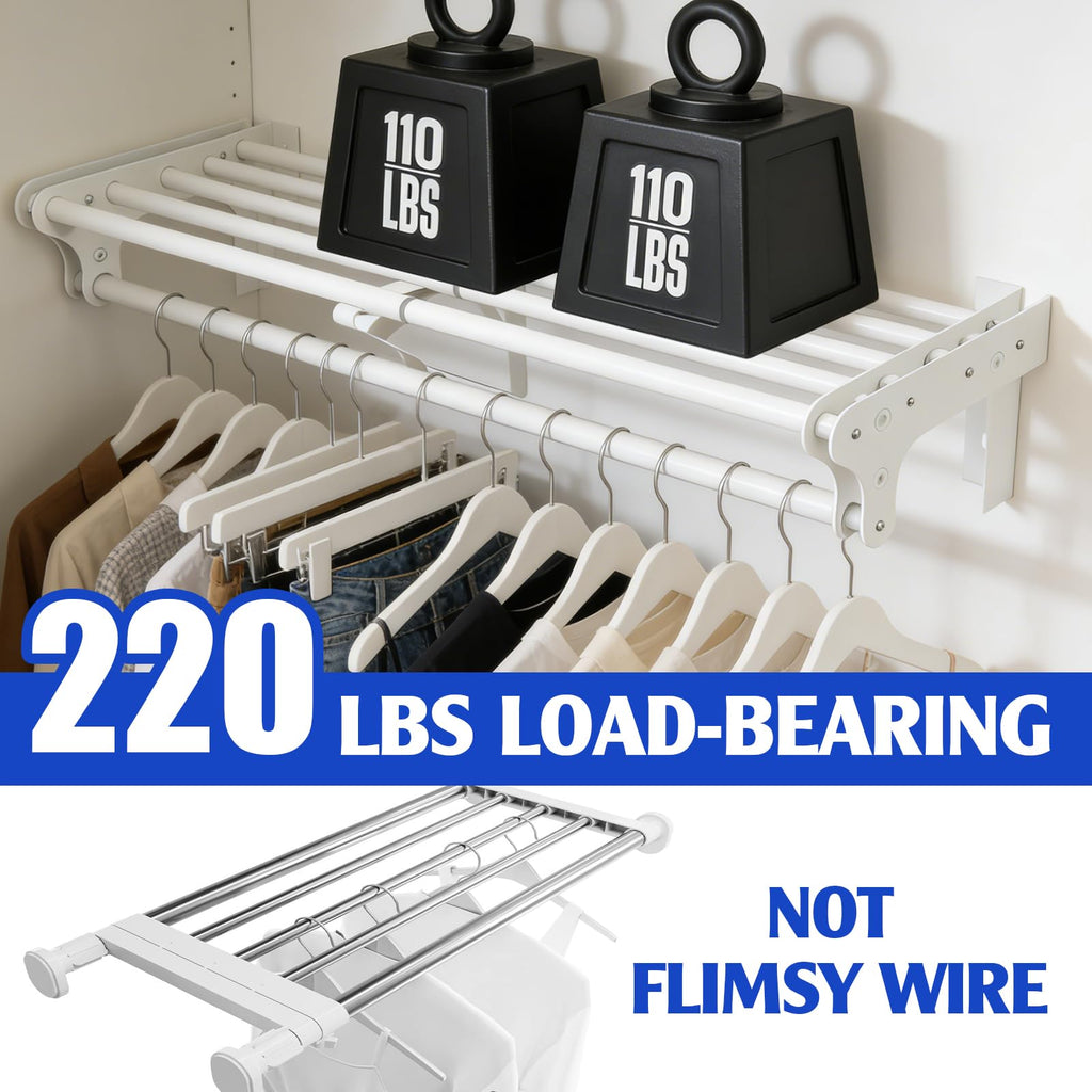 Closet Shelf with Hanging Rod, 52-95'' Expandable Closet Rod with Shelf
