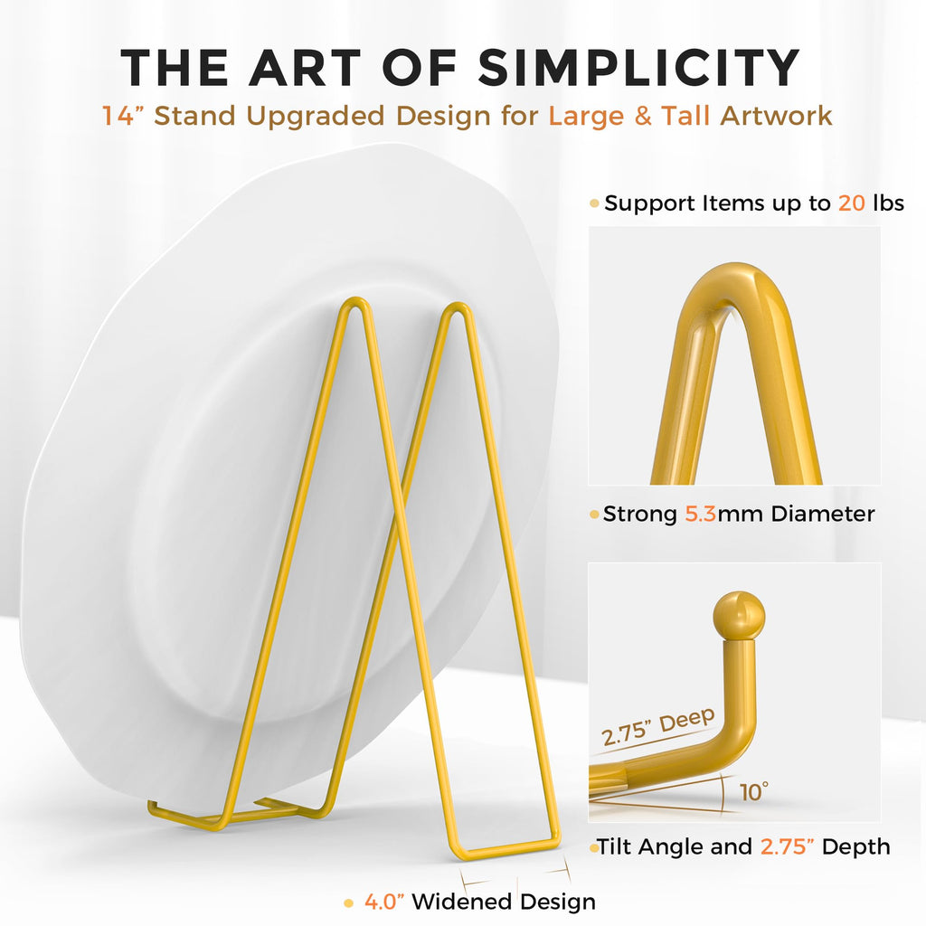 14 Inch Gold Metal Plate Stand (2 Pack) - Heavy Duty Display Easel for Large Plates, Frames, Platters and Art