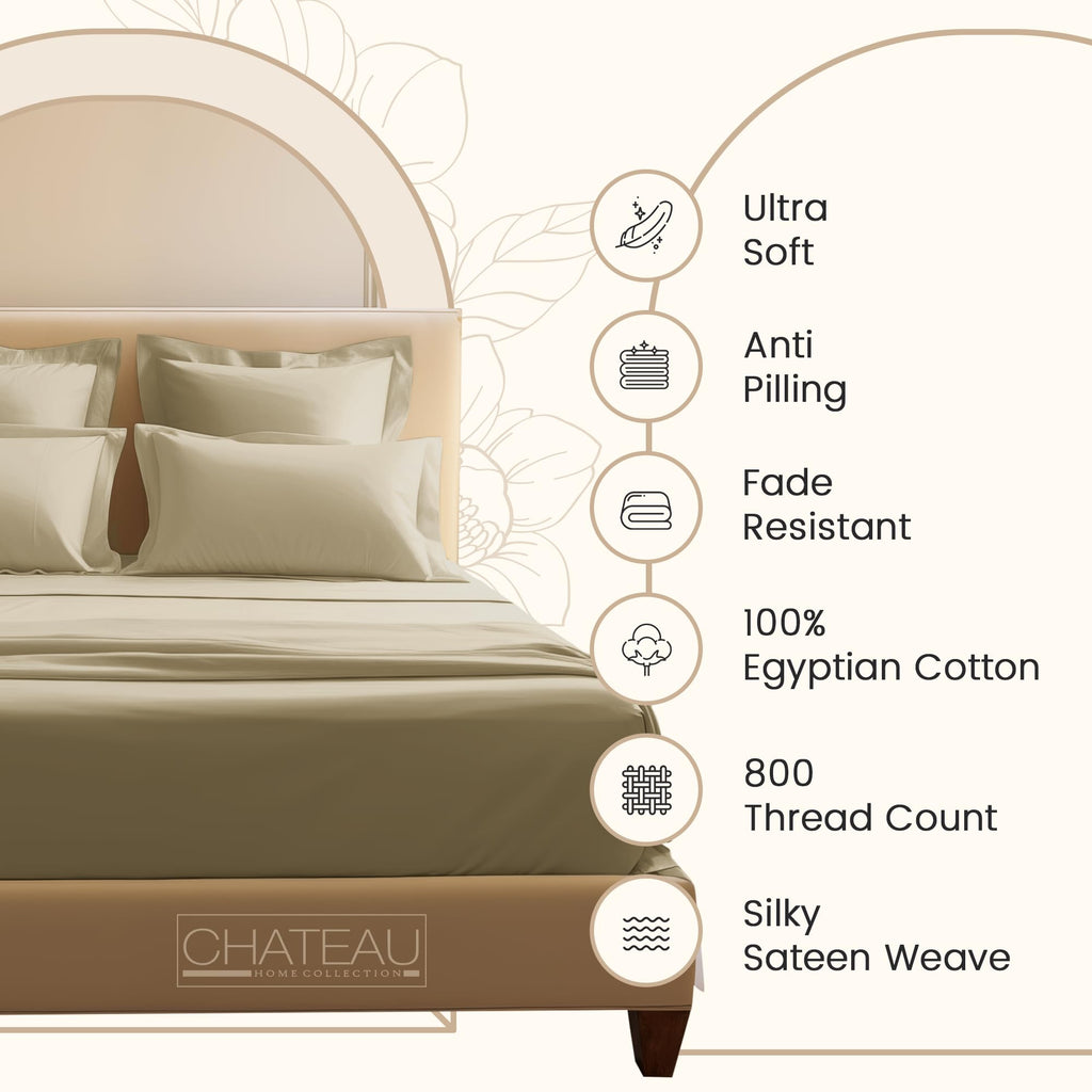 800TC Egyptian Cotton Sheets Set, 3PC Bed Sheets - Linen