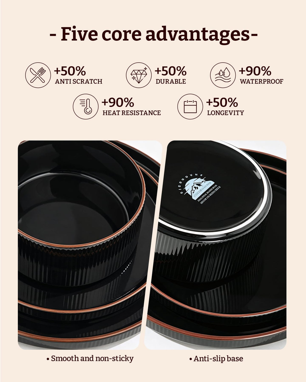 Line Porcelain Dinnerware Set, dish set for 4, Black