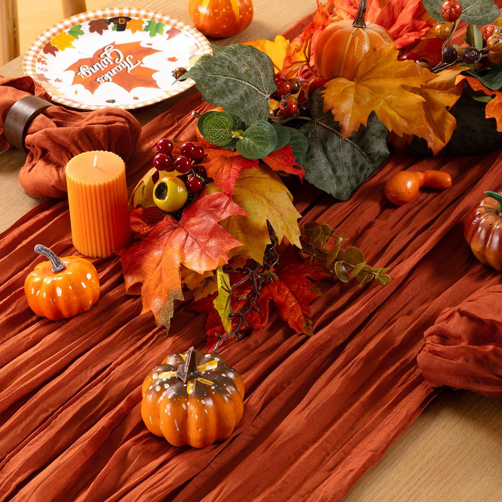 Fall Table Runner Terracotta Thanksgiving Cheesecloth Table Runner, 6 Pack