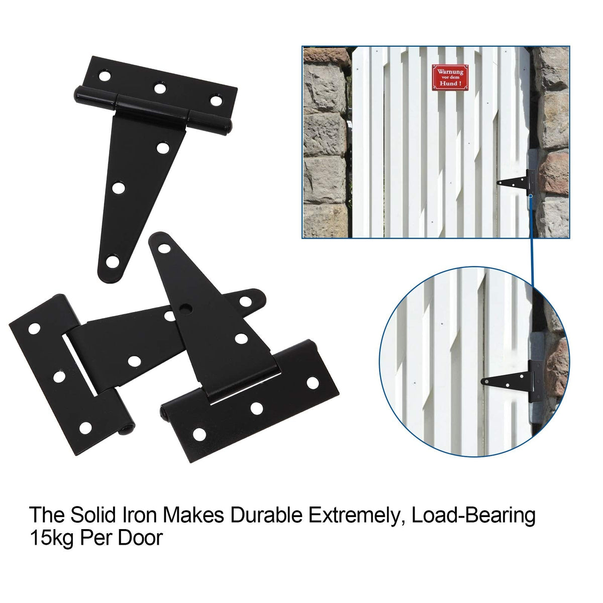 10 Pack T-Strap 4 Inch Heavy Duty Tee Hinge Black Barn Door Gate Hinges for Wooden Fences Strap Garden Door Wrought