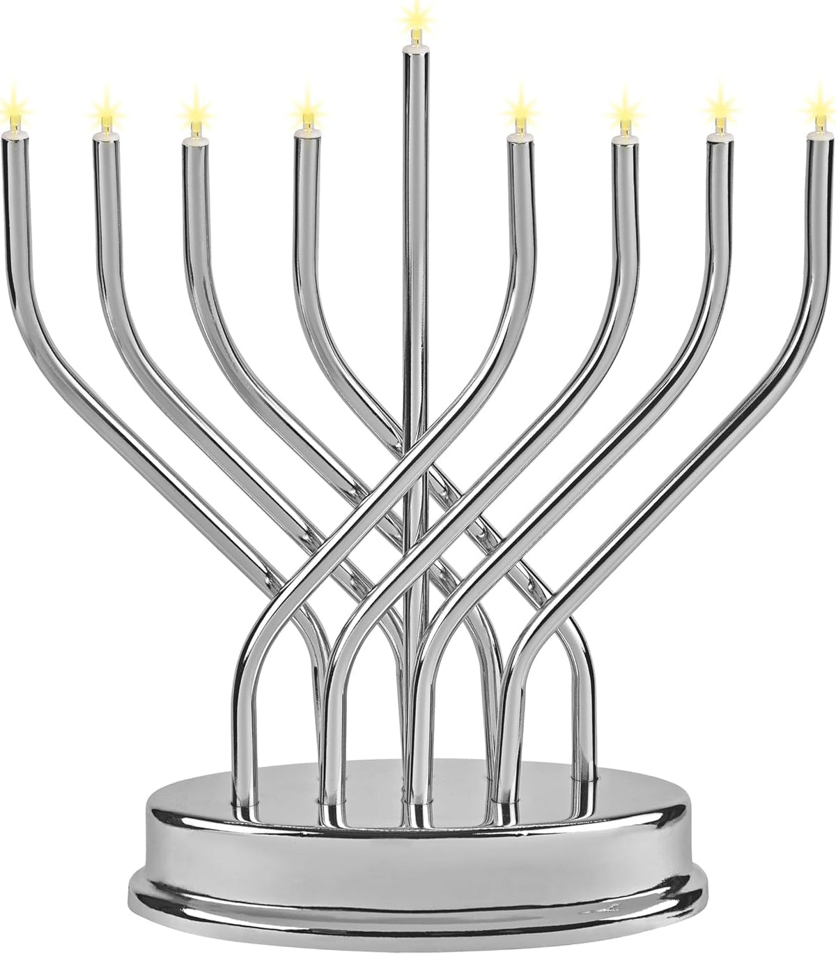 Hanukkah Silver Low Voltage Battery Powered Contemporary Metal Designed , LED Bulbs Electric, 10.6 Inches Tall