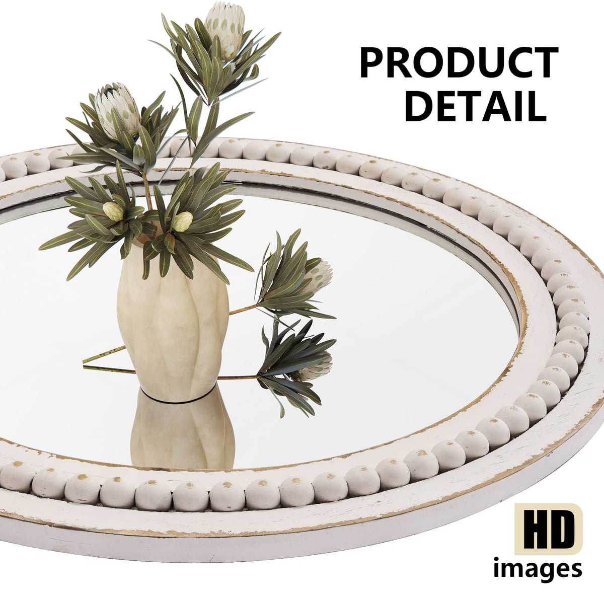 Round Wall Mirror 24" Wood Circle Bathroom Boho Decor Mirrors