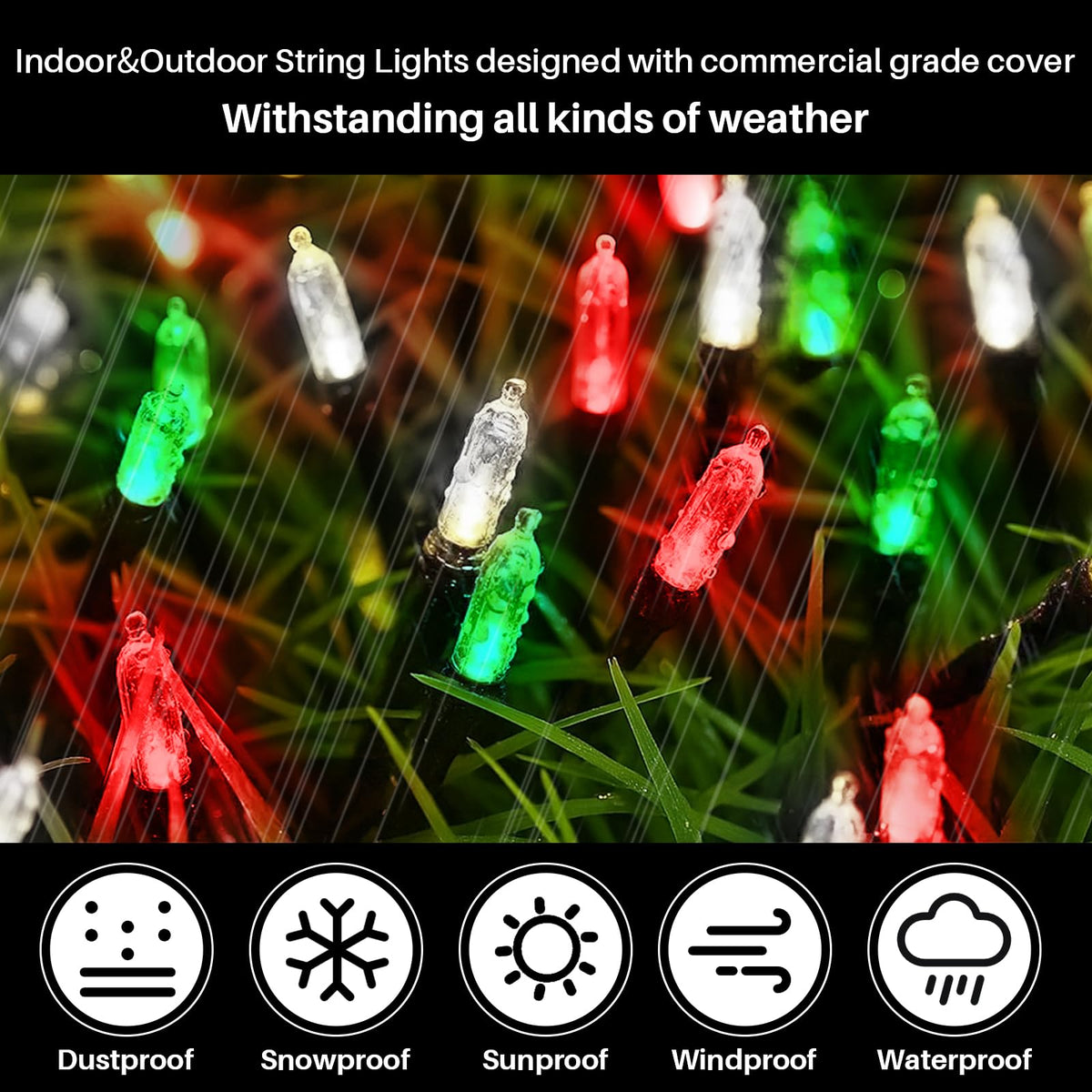 Red Green White Christmas Mini Lights, 32.5FT 100 LED Clear Bulbs String Lights with 16 Light Modes, Fairy Lights
