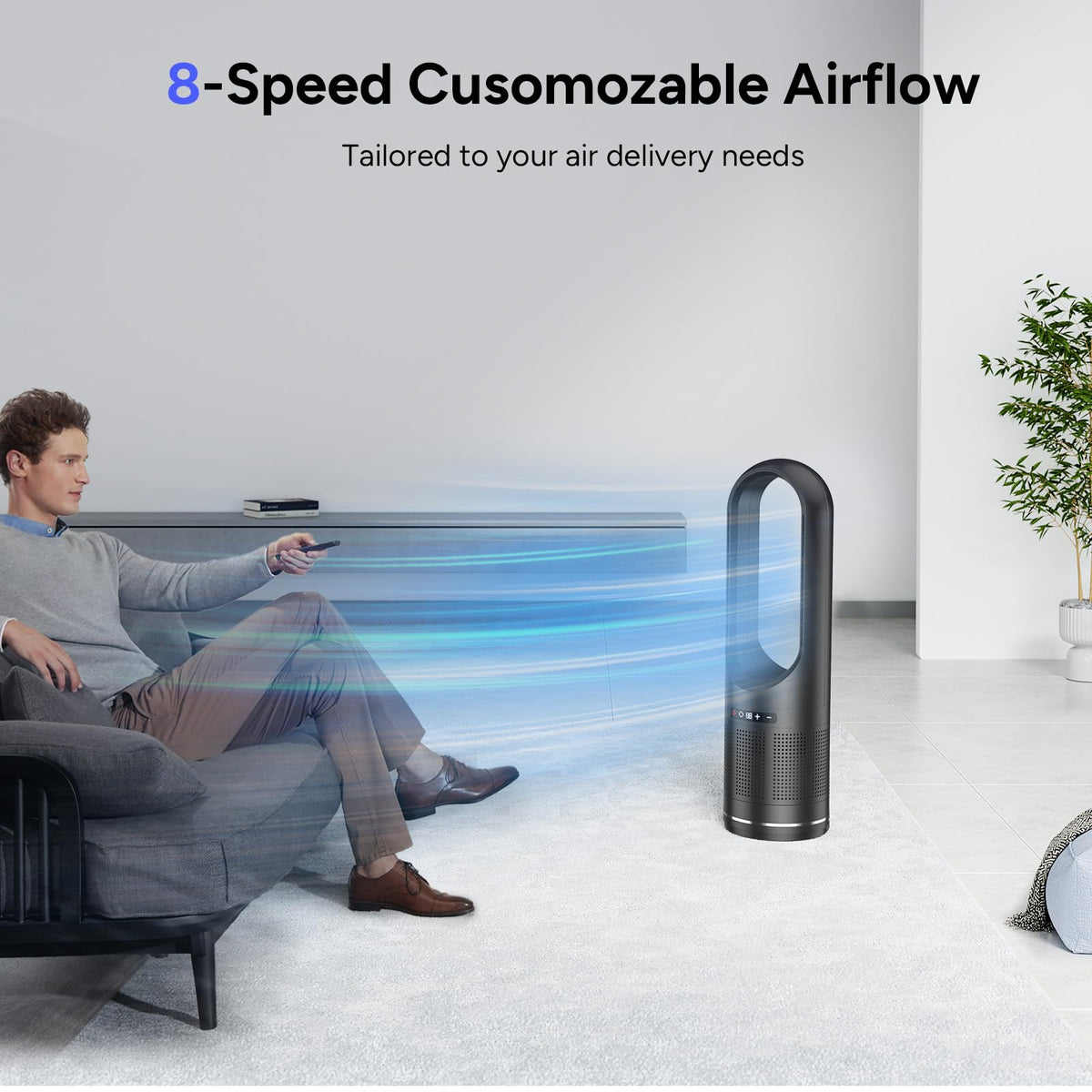 Tower Fan, 31.5Inch Cooling Bladeless Fan with HEPA Filter 99.97%, 2 IN 1 Floor Fan Combo 80° Oscillating with